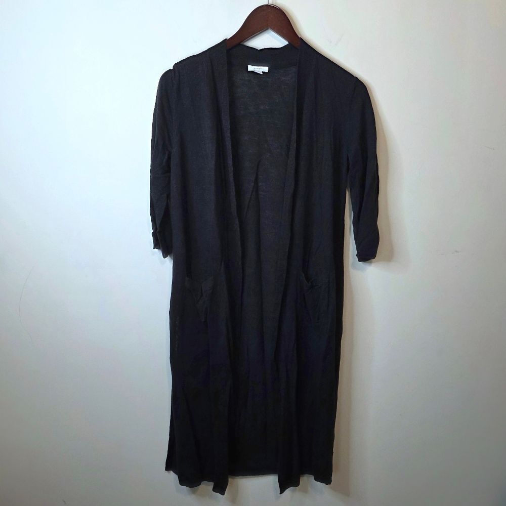 Pure Jill J. Jill Black Linen Blend Duster Side Split Cardigan Size Petite Small